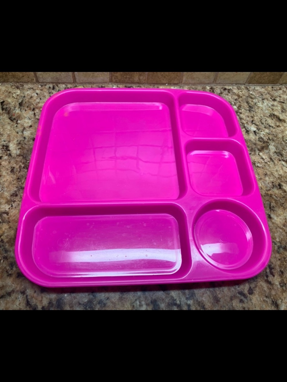 Kids Reusable Pink Divided Lunch Tray Plate. Sectioned Meal Tray.
